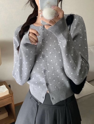 甜美復古點點排釦針織外套12
