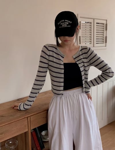 圓領合身薄款橫條紋針織小罩衫6