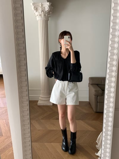 抓皺綁結連帽棉麻衫1