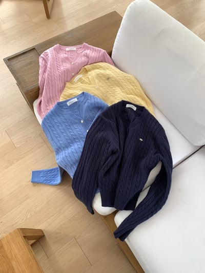 小銀牌logo薄款麻花排釦針織衫6