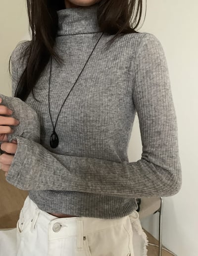 高領坑紋彈力打底針織衣4