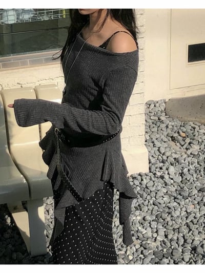 大圓領不規則波浪下擺針織衫5