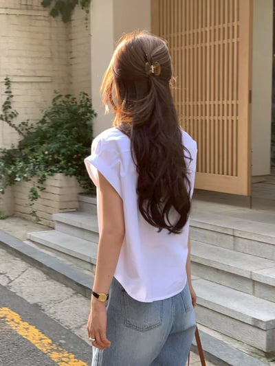 摺袖造型設計條紋襯衫9