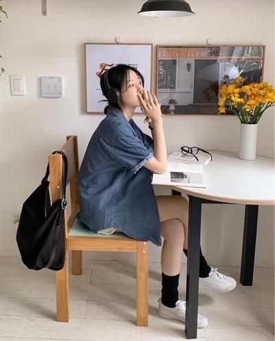 水洗軟牛仔布料短袖襯衫5