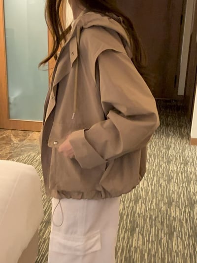 抽繩連帽口袋風衣夾克7