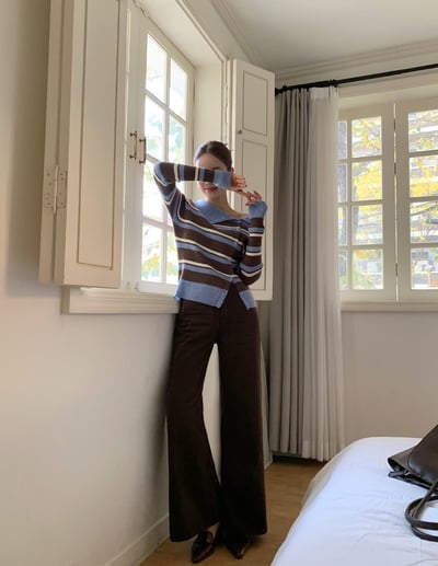 側排釦反折翻領撞色針織衫6