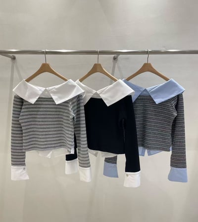 銀扣拼接襯衫翻領上衣5