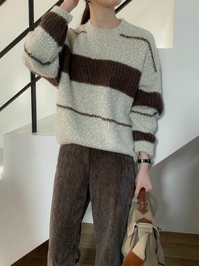 配色條紋顆粒感軟針織毛衣5