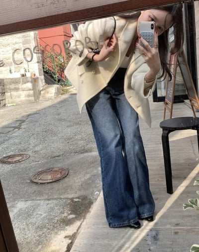 內抓絨深藍微寬牛仔褲4