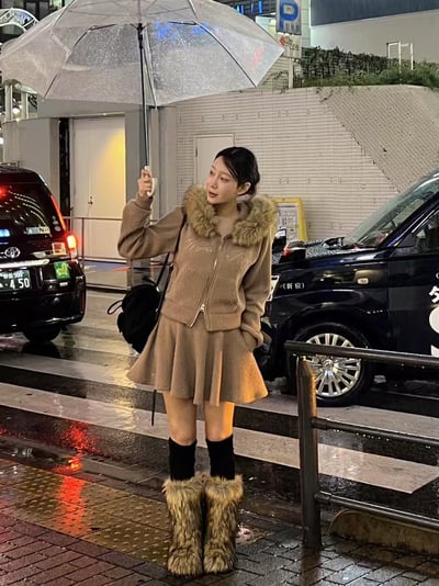 拼接皮革口袋磨毛外套＋壓摺短褲裙SET(可拆買)11