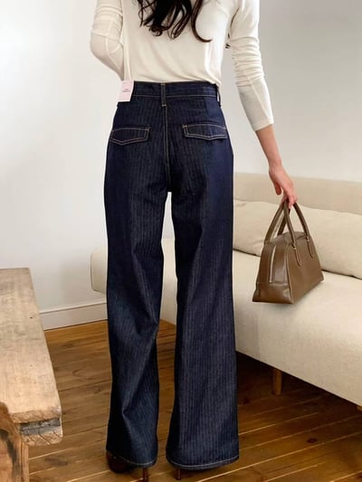 一字口袋車線壓紋直筒牛仔褲3