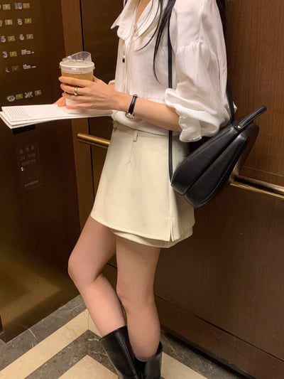 中腰Ａ字西裝短褲裙（附腰帶）6