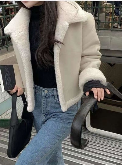 毛毛款翻領排釦雙面穿外套1