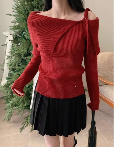 單肩綁結翻領金釦開衩針織衣3