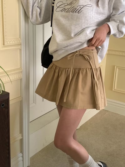 壓摺荷葉棉麻短褲裙（附綁帶）1