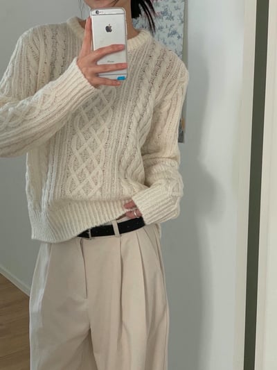 圓領經典麻花素色針織衣2