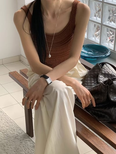 百搭清新款Ｕ領鉤針背心6