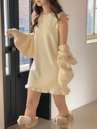 短版坑紋罩衫＋荷葉滾邊背心短洋SET6