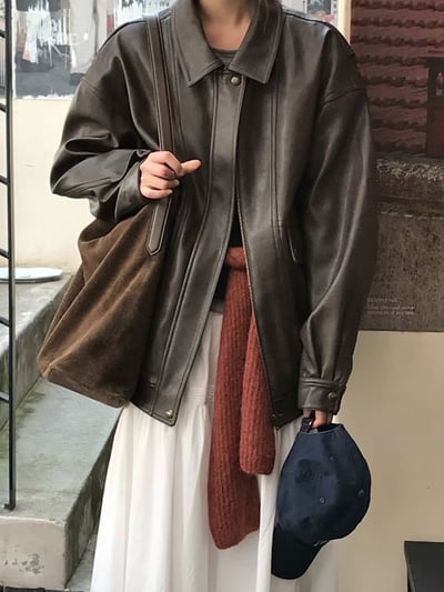 微霧面紋路復古皮革外套1