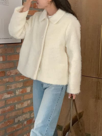 翻領包釦(56羊毛％)毛款外套2