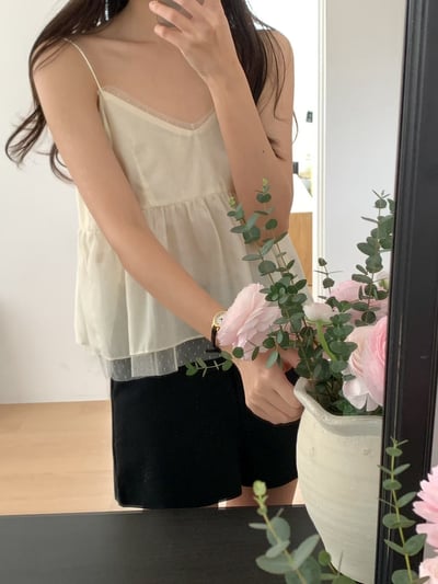 Ｖ領拼接點點網紗雪紡背心5