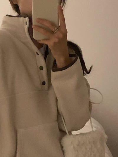 立領半排扣磨毛上衣2