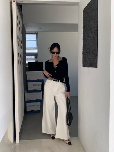 拼接排釦襯領假兩件針織衫6