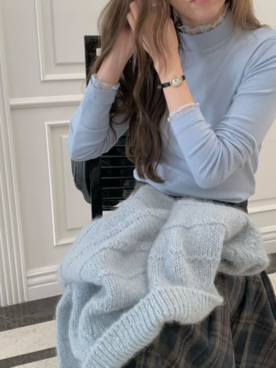 拼接花邊邊網紗高領打底衣14