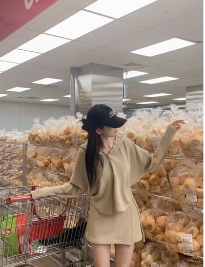 排釦連帽針織衫＋鬆緊開衩褲裙SET16