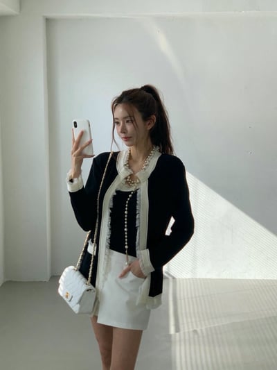 圓領抽鬚滾邊開心外套＋撞色背心SET4