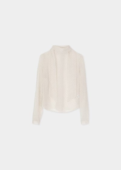 領巾復古點點微透雪紡衫9