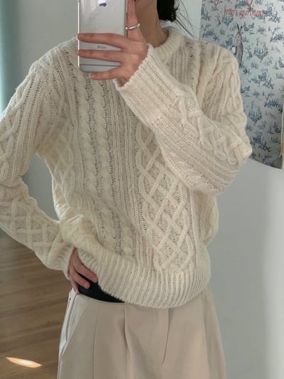 圓領經典麻花素色針織衣10