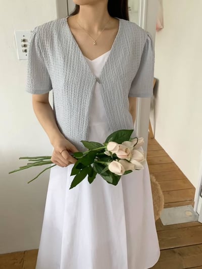 皺皺感短袖背心小外套1