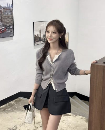 拼接色針織排釦長袖上衣7