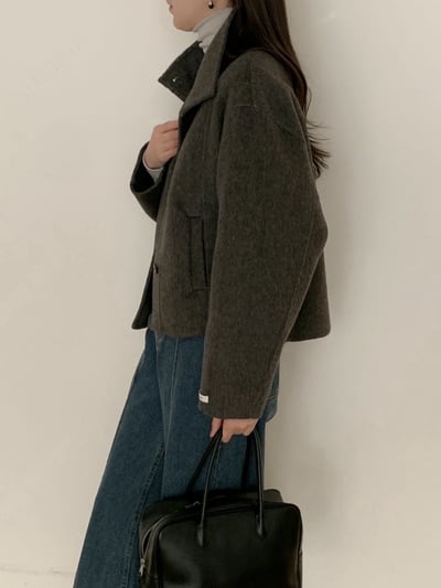可高領簡約西裝版型手工羊毛外套（羊毛80%)9