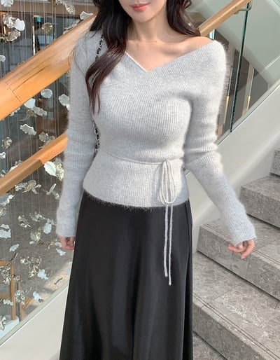 安格拉羊毛交錯Ｖ領綁帶針織衫6