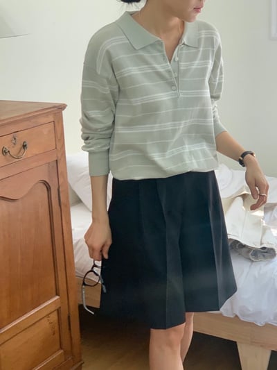 polo翻領薄款橫條紋針織衫6