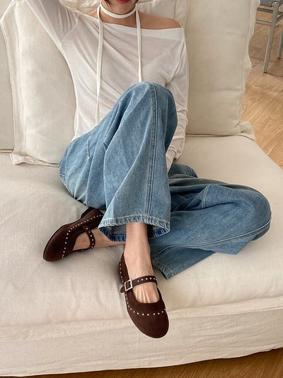 卯丁滾邊圓頭釦娃娃鞋9