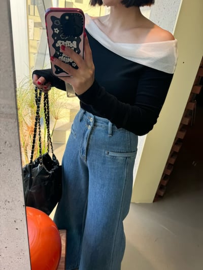 撞色拼接綁結領薄款Ｔ7