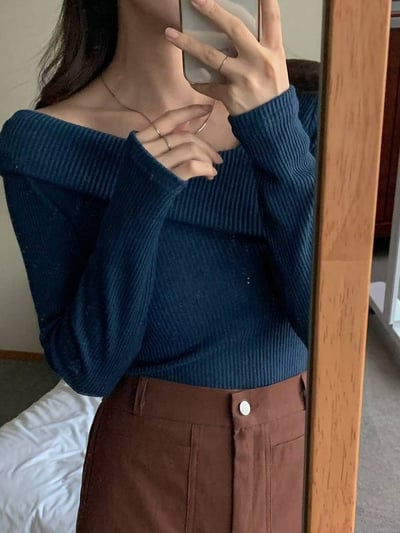 (客訂勿下單)反摺斜領設計細坑紋針織衣3