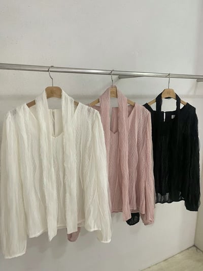 可拆領巾！Ｖ領金蔥波紋雪紡襯衫8