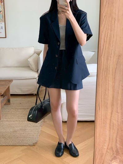 短袖棉麻西裝外套7