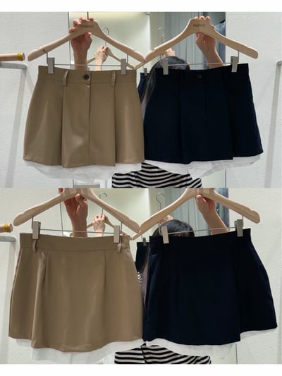 拼接襯料壓摺西裝短褲裙10