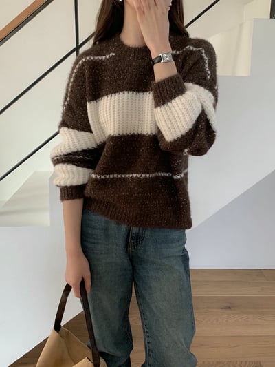 配色條紋顆粒感軟針織毛衣2