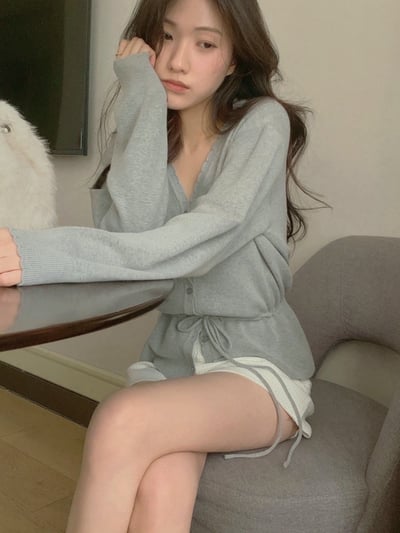 兩穿抽繩鬆緊縮腰針織小外套8