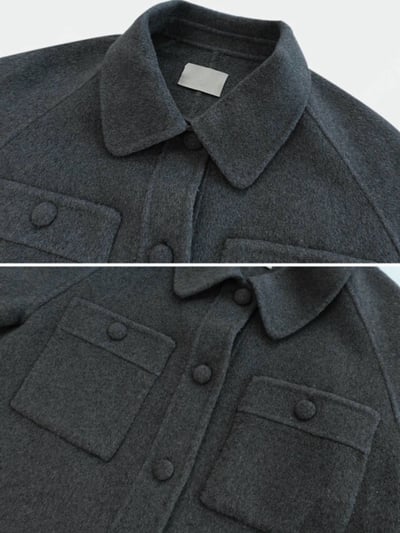 壓線雙口袋羊毛短版大衣外套14