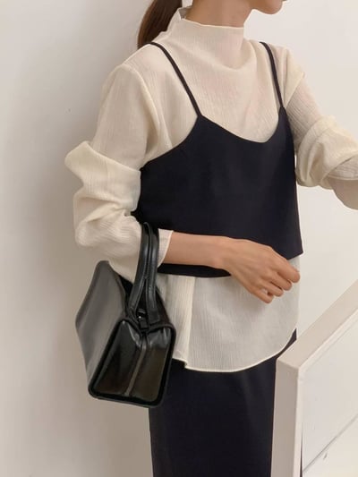 氣質背心+雙層配色長裙SET（黑S現貨一套）2