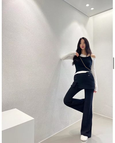 假兩件斜肩不規則雙層Ｔ2