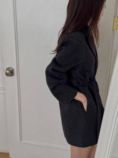 混羊中長款毛手工大衣（附綁帶）8