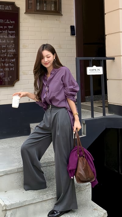 後鬆緊人字紋磨毛西裝褲2